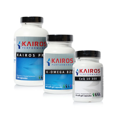 active package by kairos performance, kairos pro, k-omega, coq10 supplements