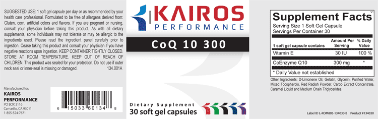 kairos CoQ 10 300 30 capsules label