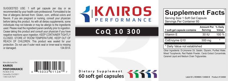 kairos CoQ 10 300 60 capsules label