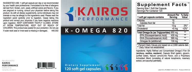 kairos performance k-omega 820 120 capsules label